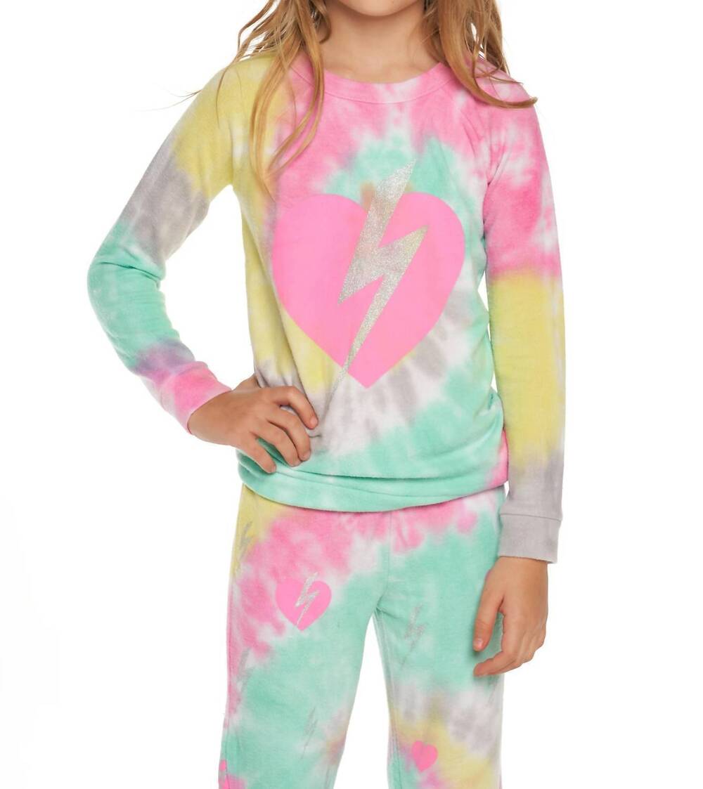NEW CHASER tie dye bolt heart hacci pullover in pink